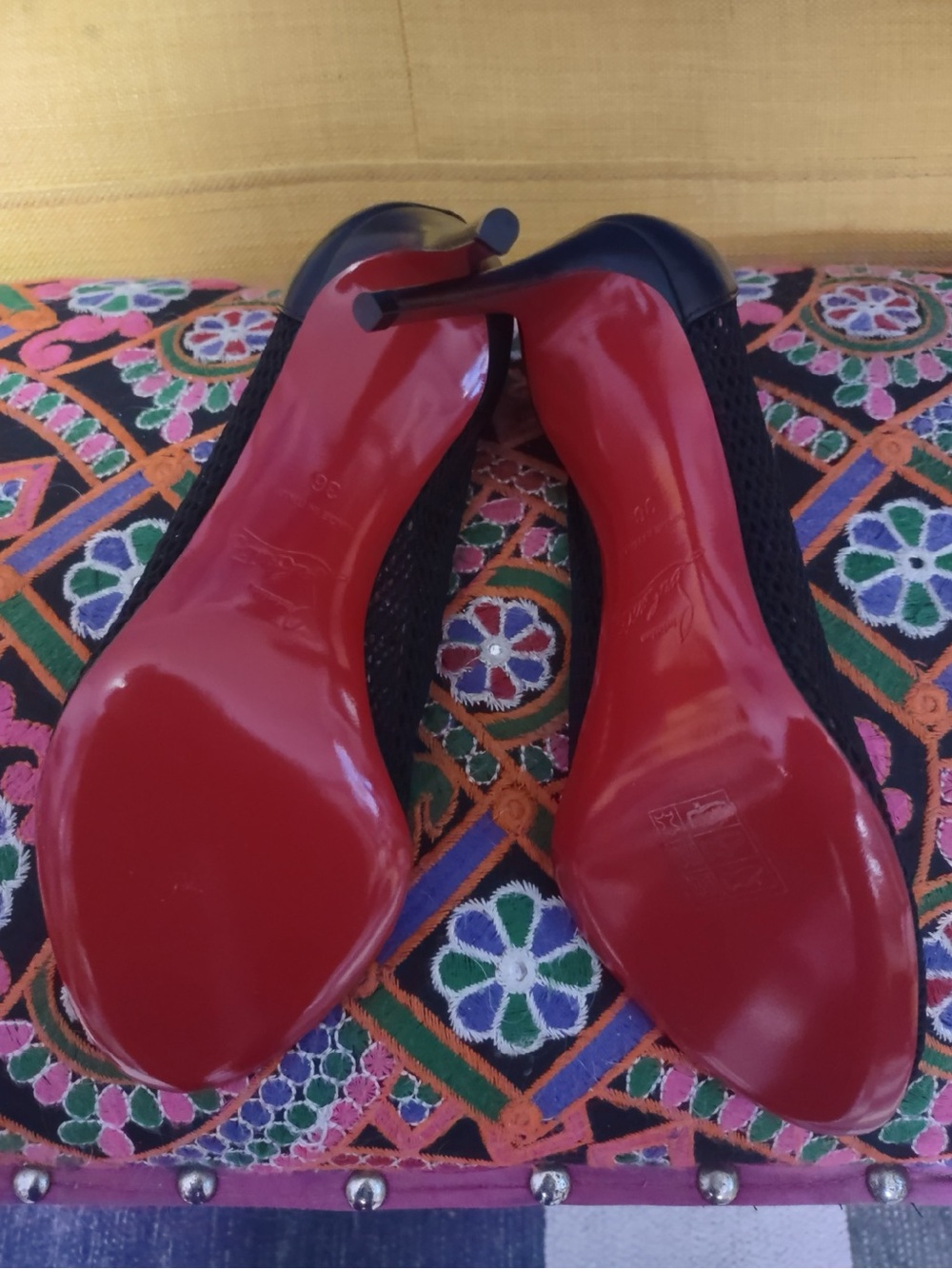 Christian Louboutin Black Mesh Pumps with Signature Red Soles